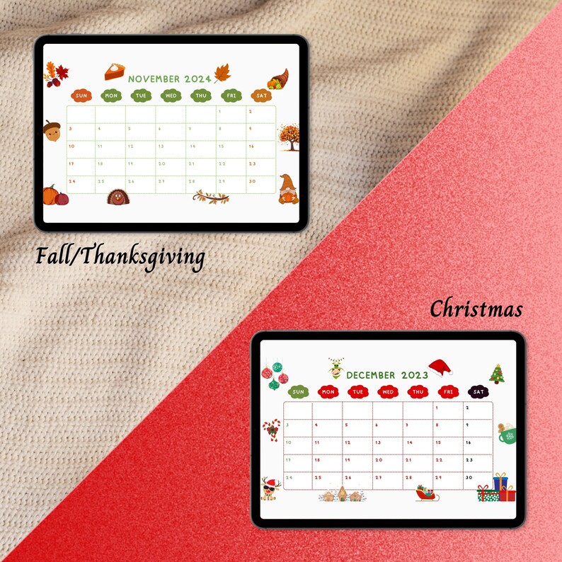 2024 Year Calendar Monthly Themes December 2023 Christmas Etsy Australia