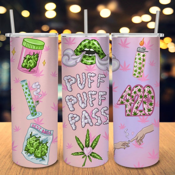 Weed Tumbler Wrap, Smoker Girl 20oz Skinny Tumbler Weed Design, Pink Tumbler Wrap, 420, Best Buds, Set of 3, Pink Marijuana Tumbler Sub