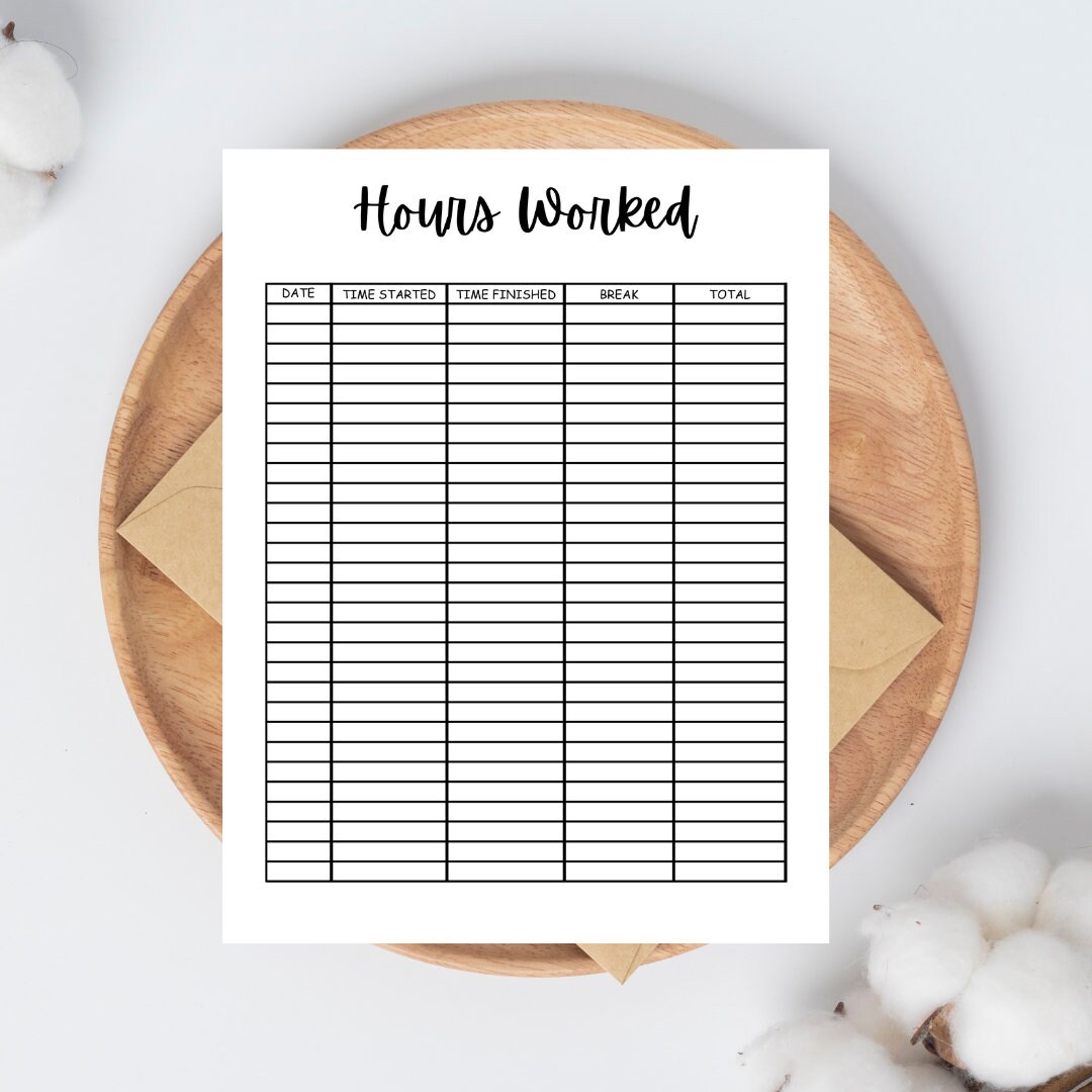 Work Hours Tracker, US Letter Journal Page, PRINTABLE Journal Template, Hours Worked, Timesheet ...