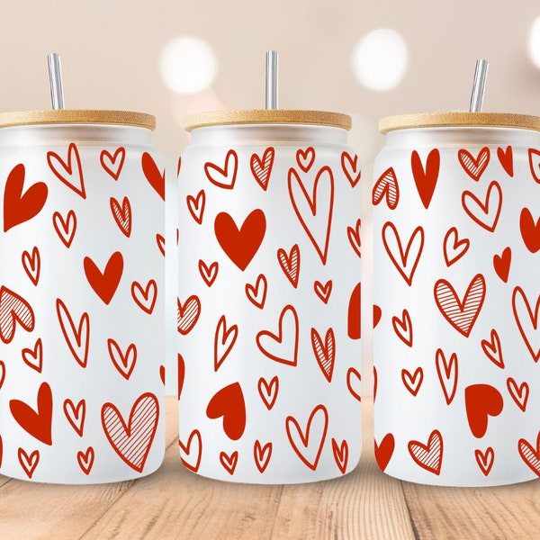 Valentine Hearts PNG Libbey 16oz Glass Wrap, Heart, Love, Red & Black 16 oz Glass Beer Cup  Libbey Can Wrap Sublimation