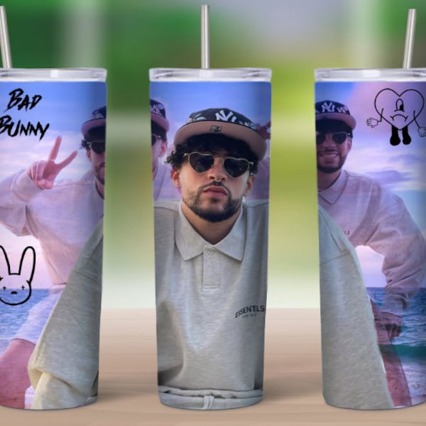 Bad Bunny Tumbler Wrap Design Inspired 20oz, Set. of 2,  Benito, El conejo malo, customizable, PNG, Straight, Tumbler Sublimation Transfer