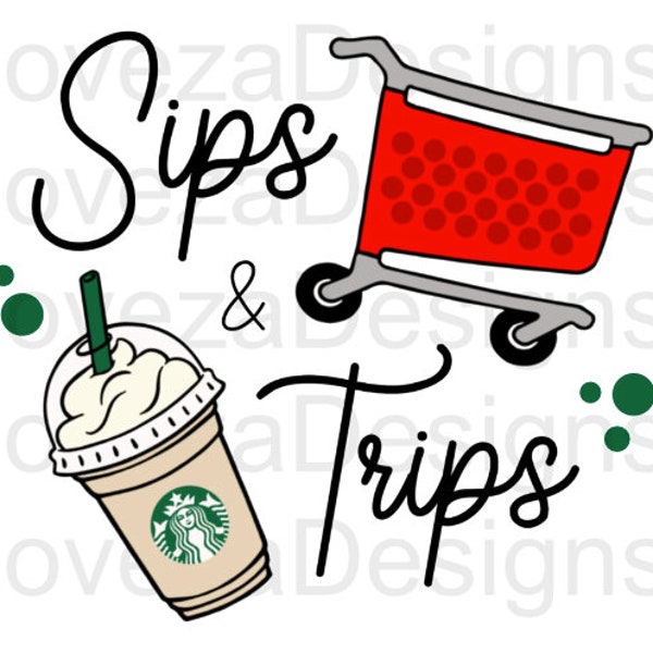 Trips and Sips PNG, Set of 3, Frappe , Shopping, Coffee drink, t shirt design, PNG, instant download, Sublimation, Love, Digital Download