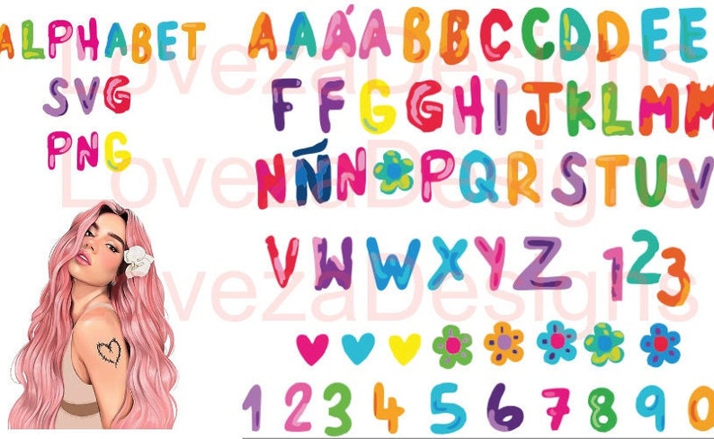 Karol G Alphabet Letters Mañana Será Bonito PNG,SVG,ZIP File, Alfabeto Letras Karol G png, Digital files download, Numbers and Symbols image 1