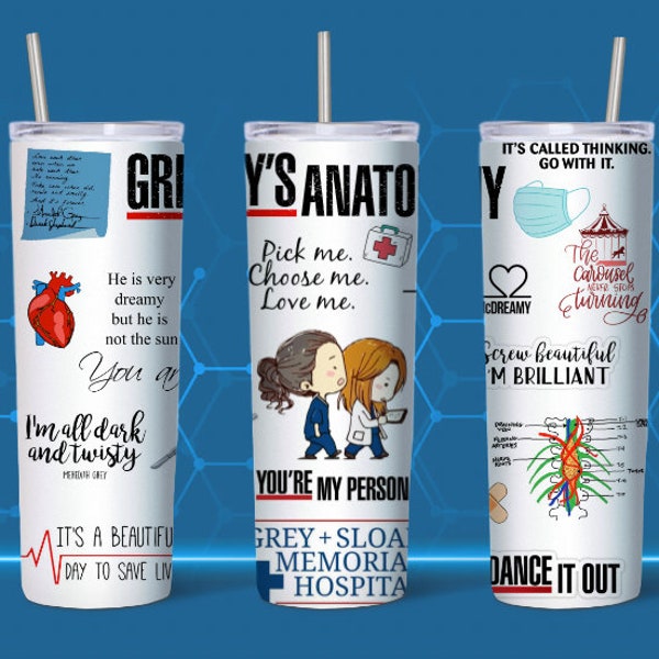 Grey's Inspired Anatomy 20oz, PNG, Straight, Tumbler Sublimation Transfer