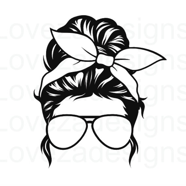 Mom Life Editable, Fillable Transparent Aviator, Glasses, Bow, Messy Bun, Woman, Mom Life PNG and SVG