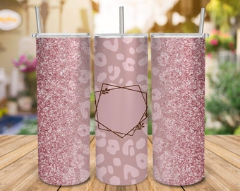 Leopard Glitter 20 oz Skinny Tumbler, Personalize/Add Name Pink Glitter PNG, MAMA Tumbler Wrap, Seamless Tumbler Design, Digital Download