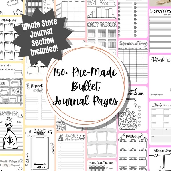 Printable Bullet Journal Bundle, Bullet Journal Pages, Complete Pre-Made Journal Printable Bundle! Printable Planner, Digital planner