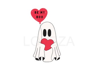 Be My Boo, Set of 2, Cute Ghost, Hearts, Valentines Day, Love, Balloons, PNG Sublimation Design Download PNG Sticker, Shirt Sublimation