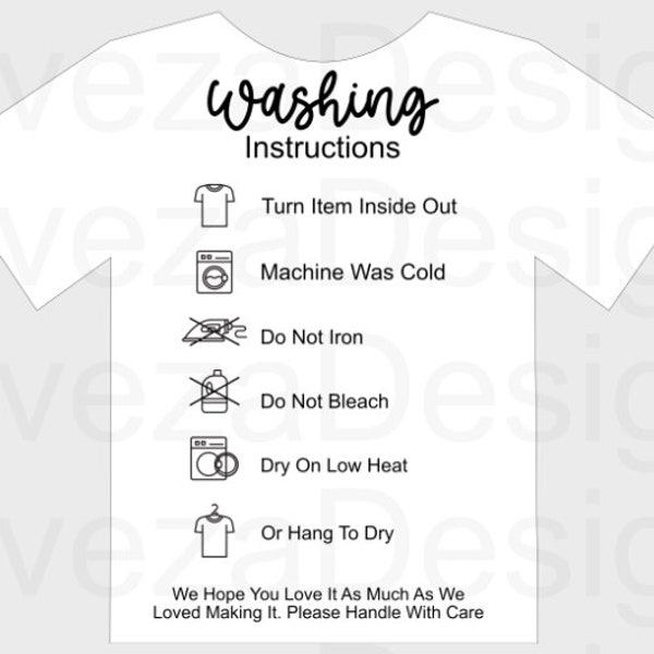 Washing Instruction Card, Editable Shirt Care Card, Clothing Washing Instructions, Apparel Care Instructions Png, Sublimation Shirt Care,SVG