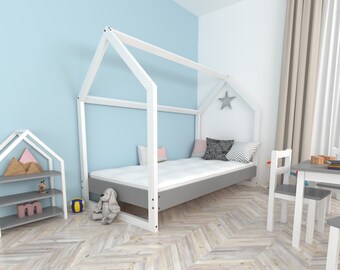 Camas de casa para 2 niños, tamaño individual, en forma de L, cama de  plataforma doble Montessori de esquina de madera, marco de cama Montessori  con