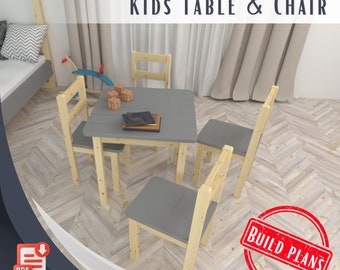 Kids Table & Chair Woodworking Plans, Montessori chair, Activity Table.