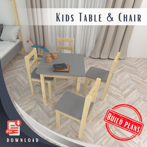 Kindertisch & Stuhl Holzbearbeitungspläne, Montessori-Stuhl, Aktivitätstisch.