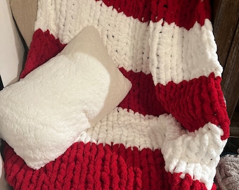 Peppermint Swirl: Candy Cane Red & White Cozy Knit Blanket