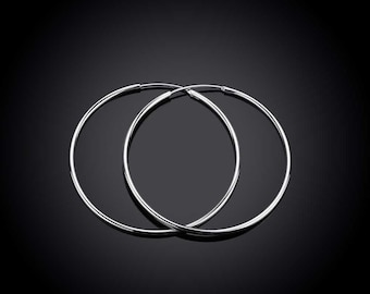 925 Sterling Silver Hoop Earrings Large Hooped Sleeper 50mm 5cm Round