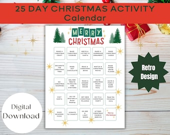 Retro Christmas Advent Calendar 25-Day Printable