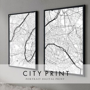 Dúo de mapas de ciudad personalizados / Regalo de ubicación de mapa de ciudad / Dos impresiones de mapas de ciudad ligeras / Idea de regalo / Idea de regalo para él y ella