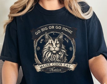 Go Big Maine Coon Cat Vintage Style Black T-Shirt Gift: Vintage Retro Full Front Graphic in 100% Cotton preshrunk plus size options 2X 3X 4X