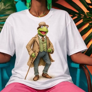 Camiseta Dapper Frog, Camiseta divertida de rana, Camiseta vintage de rana, Camiseta con estampado animal original, Camiseta blanca extragrande de regalo