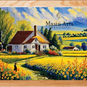 House in spring field with flowers, Wall art, Downloadable PRINTABLE Digital
