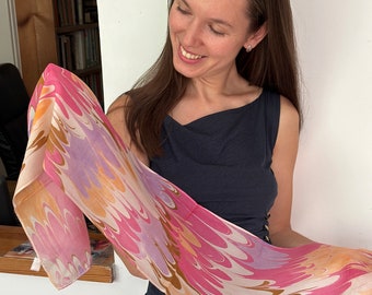 Handmade marbled Silk Scarf