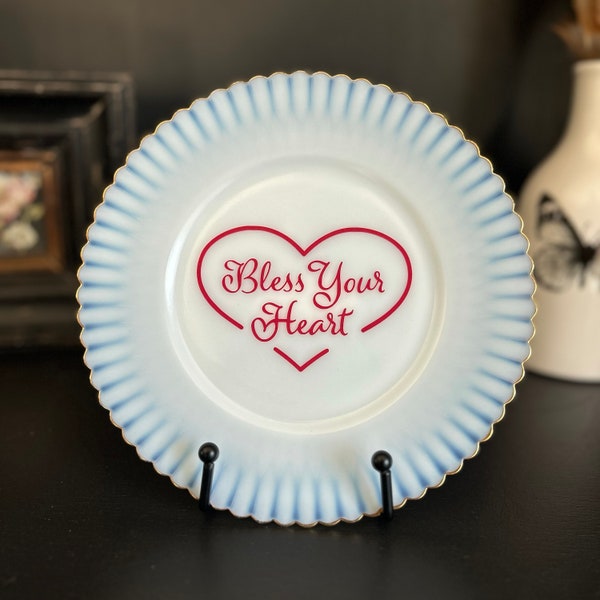 Bless Your Heart | Country Home Decor | Original and One-of-a-Kind | Upcycled 8 in Vintage Quote Plate | Repurposed Art | Cottage Core