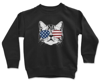 Shades Cat Youth Crewneck Sweatshirt, Cat youth dweatshirt, Cat animal design youth shirt,Patriotic design shirt, Gift for kids and children