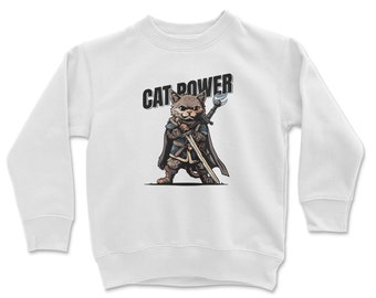 Cat Power Youth Crewneck Sweatshirt, Cat lover shirt, Cat animal sweatshirt, Cool design youth shirt, Gift for kids and children