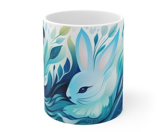 Koffiemok konijn, cadeau minnaar konijn, mok schattig konijntje, keramische kop konijn, kopje konijntje, mok illustratie konijn, liefhebber konijn, zus, moeder, verjaardagscadeau