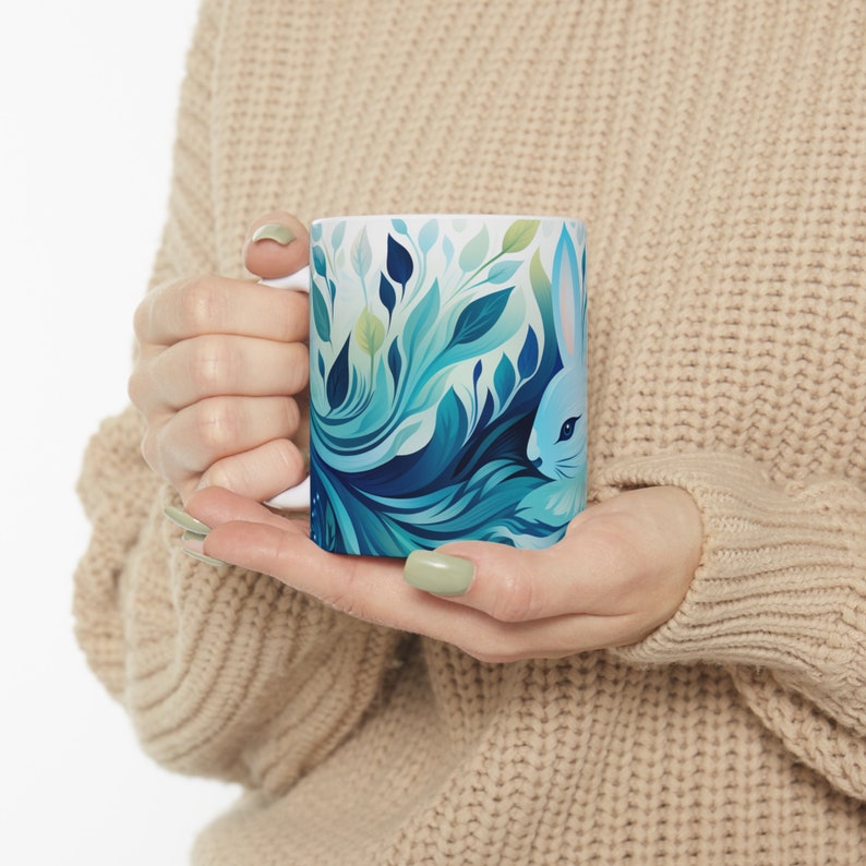 Koffiemok konijn, cadeau minnaar konijn, mok schattig konijntje, keramische kop konijn, kopje konijntje, mok illustratie konijn, liefhebber konijn, zus, moeder, verjaardagscadeau afbeelding 5