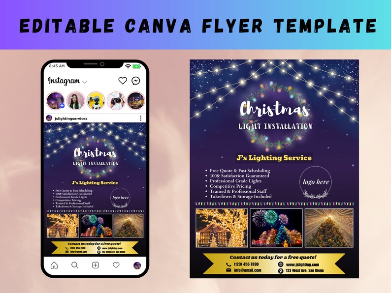Christmas Light Installation Service Flyer, DIY Canva Editable ...