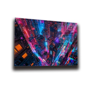 Neon Abstract City Wall Art , Tempered Glass Wall Art , Glass Printing , High Quality , Wall Hanging , Glassware  , Birthday Gift