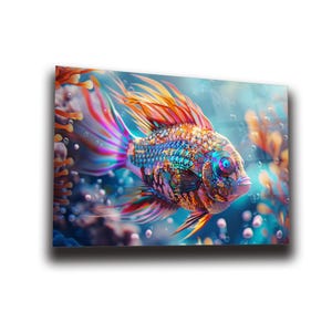 Neon Fish Wall Art , Tempered Glass Wall Art , Glass Printing , High Quality , Wall Hanging , Glassware  , Birthday Gift