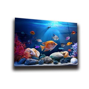 Aquarium Fish Wall Art , Tempered Glass Wall Art , Glass Printing , High Quality , Wall Hanging , Glassware  , Birthday Gift