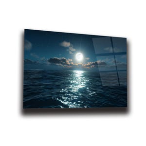 Ocean And Moon Wall Art , Tempered Glass Wall Art , Glass Printing , High Quality , Wall Hanging , Glassware  , Birthday Gift