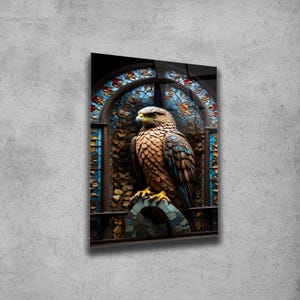Art mural Hawk , Art mural en verre trempé , Impression sur verre , Haute qualité , Suspension murale , Verrerie , Cadeau d'anniversaire