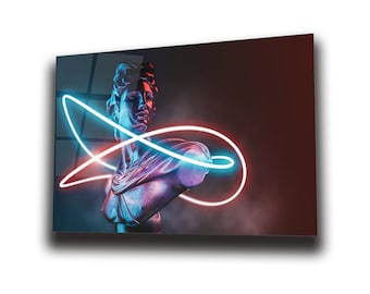 Arte murale con statue al neon, arte murale in vetro temperato, stampa su vetro, alta qualità, arredamento per la casa, arte murale per ufficio, regalo di inaugurazione della casa