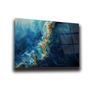 Blue Marble Wall Art , Tempered Glass Wall Art , Glass Printing , High Quality , Home Decor , Office Wall Art , Housewarming Gift