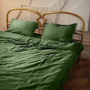 Stripe Green  Bedding 100% Cotton Set, Duvet Cover, Pillowcases, Fitted Sheet or Flat Sheet, Custom Size, Gift for her