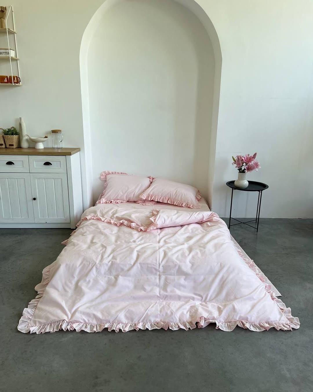 Ruffled Bedding Set Powder Pink, Soft Cotton Duvet Cover with Ruffles, Shabby Chic Bed Set, Romantic Farmhouse Bed set