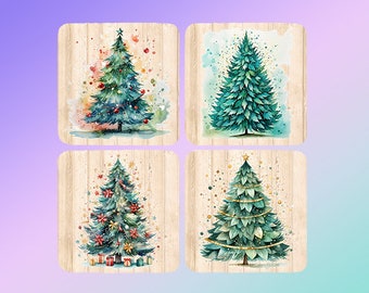 Christmas Trees Ceramic Coasters - Set of 4