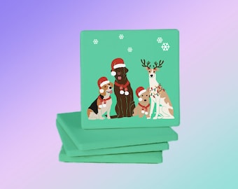 Christmas Doggies Ceramic Coasters - Set of 4