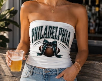 Top tubinho estilo Filadélfia, Top tubinho retrô de futebol americano, Top cropped para dia de jogo na Filadélfia, Top vintage para festa esportiva,