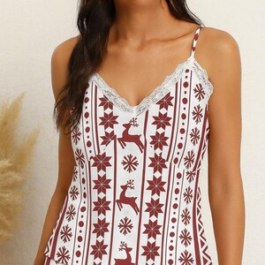 Urlaub Weihnachten Spitze Cami Pyjamas, Festliche Nachtwäsche Set, Gemütliche Winter Loungewear Für Frauen