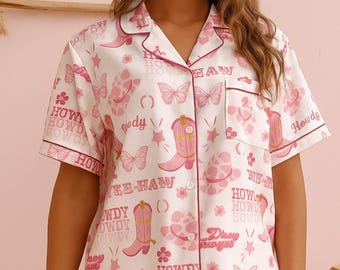 Western Cowgirl Bachelorette Pajama Set, Bride Or Bridesmaid Rodeo Sleepwear, Country Bach Party PJs