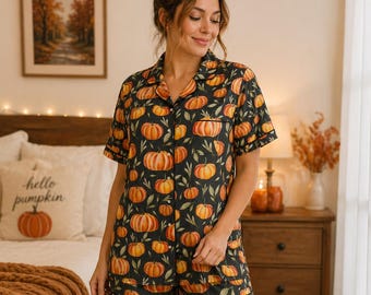 Women’s Halloween Pajama Set, Spooky Sleepwear, Cozy Fall PJs, Halloween Themed Lounge Set, Cute Hal