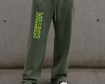 Spodnie dresowe Vintage Wash, unisex, spodnie dresowe z personalizowanym logo, spodnie dresowe z maskotką drużyny, spodnie sportowe na zamówienie, luźny krój streetwear