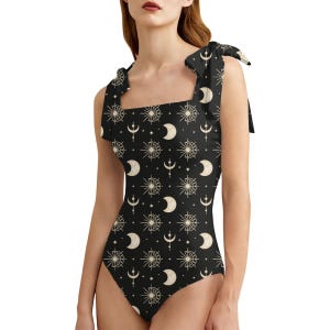 Celestial Swimsuit, Moon Star One Piece, Witchy Bathing Suit, Astrology Swimsuit, Black Magic Swimwe