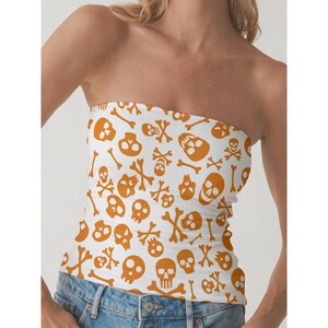 Halloween Tube Top, Spooky Crop Top, Women’s Festive Strapless Shirt, Halloween Party Outfit, Casual