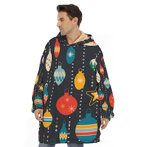 Coperta con cappuccio in pile Sherpa per le feste, morbida coperta natalizia indossabile, caldo regalo invernale oversize