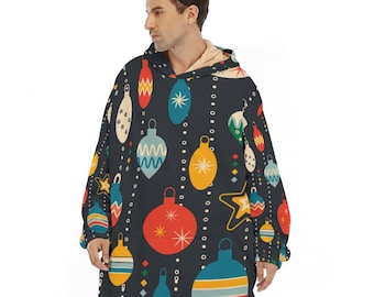 Manta con capucha de sherpa navideña, acogedora manta navideña, cálido regalo de invierno de gran tamaño.